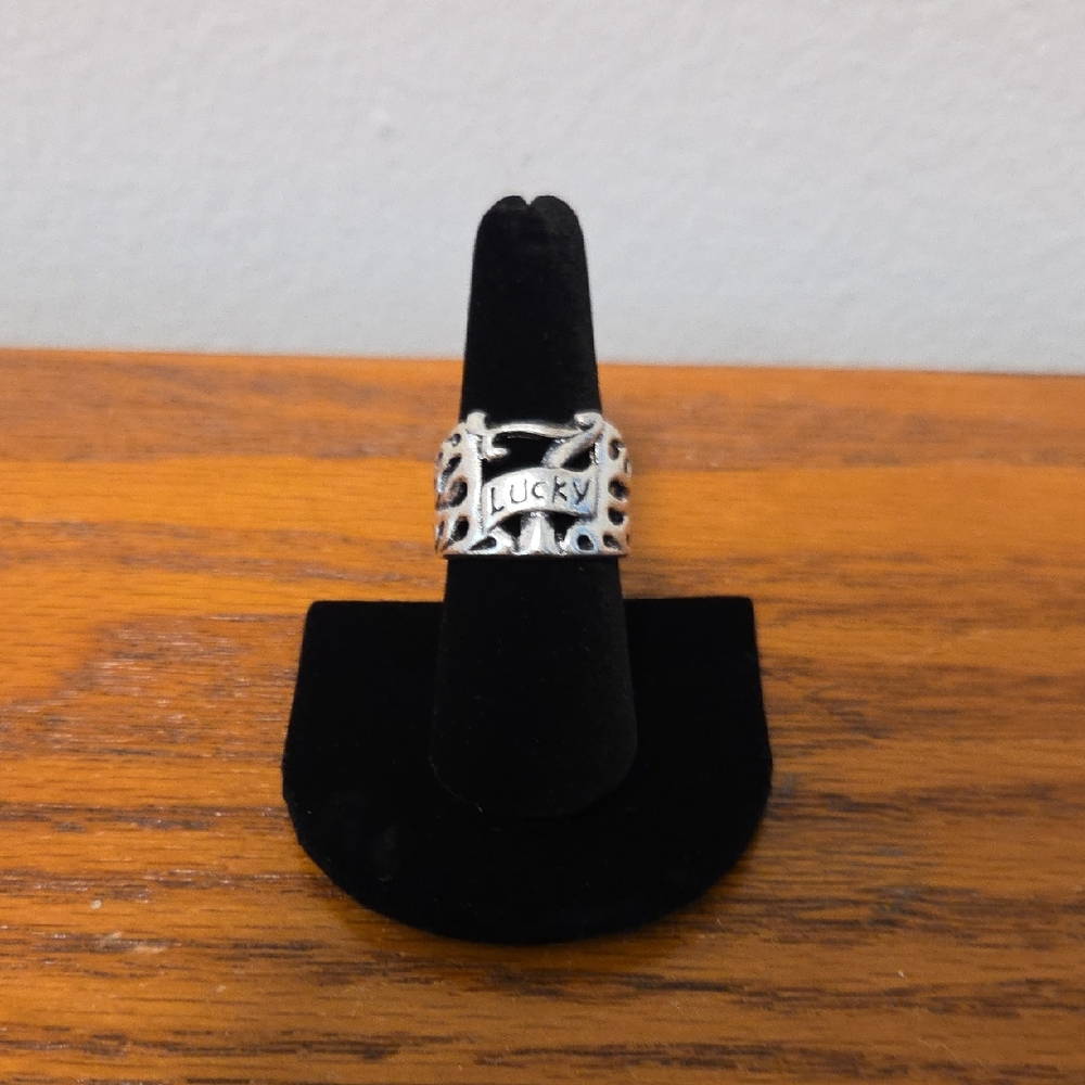 Lucky 7 Silvertone Ring